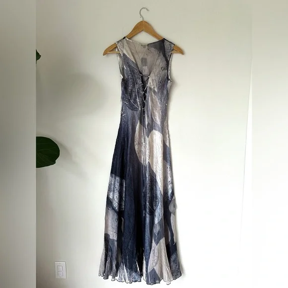 NWT Komarov Women's Maxi Evening Crinkle Dress Ruffles Sheer SZ XS Whimsigoth - Picture 5 of 9